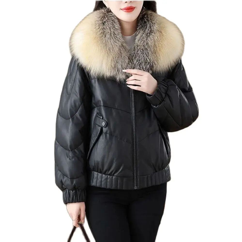 Haining Fur Leather Fashion Down Jacket Women's Sheepskin 2024 New Winter Fur Golden Lsland Fox Temperament Warm Fur Collar Coat