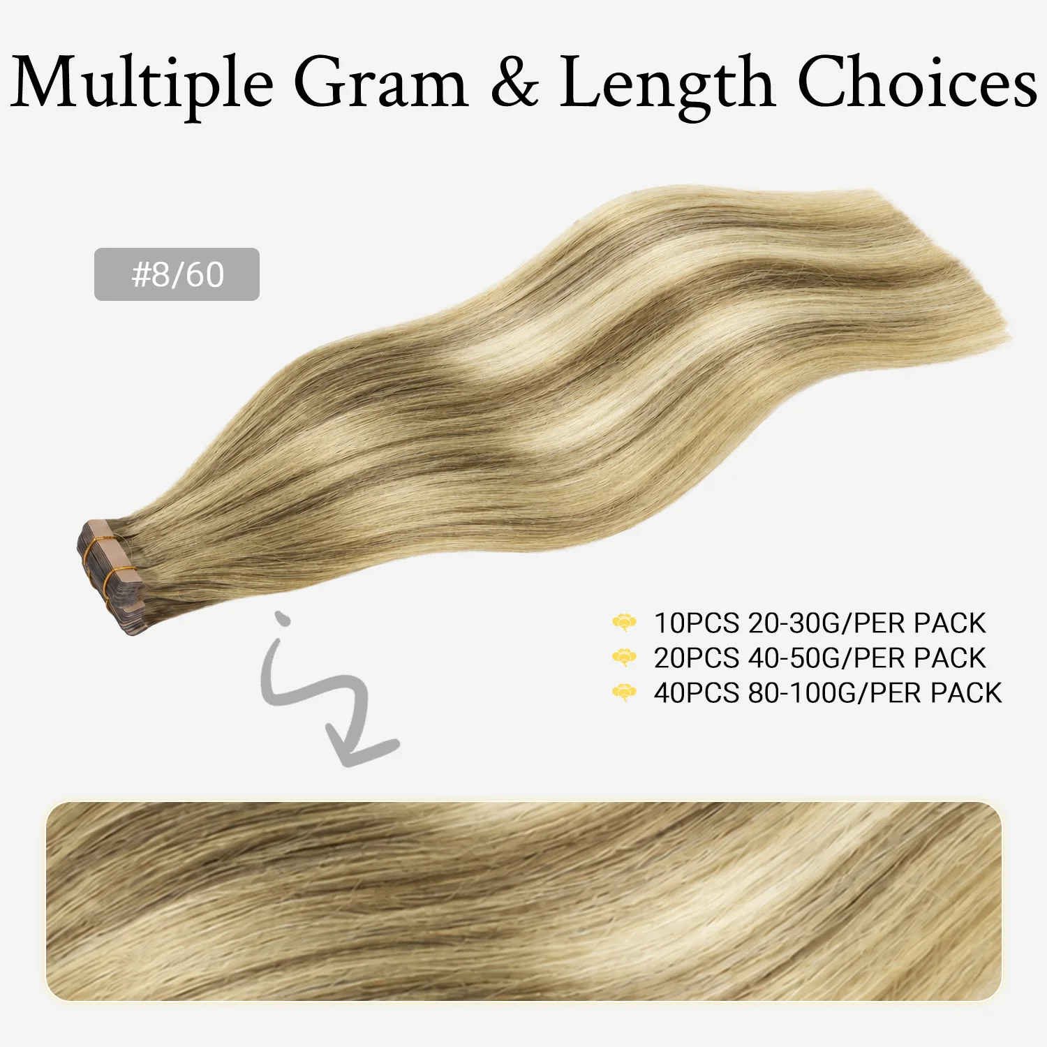 Sunmofavo Tape In Remy Hair Extensions Silky Ash Brown with Platinum Blonde, Add Volume Highlights Heat Stylable, Seamless Blend