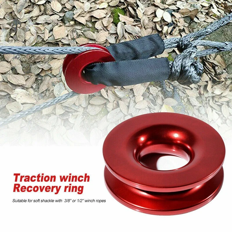 Aluminum RECOVERY RING SNATCH-RING 41000Lb For 3/8 1/2Inch Synthetic Winch Rope RED