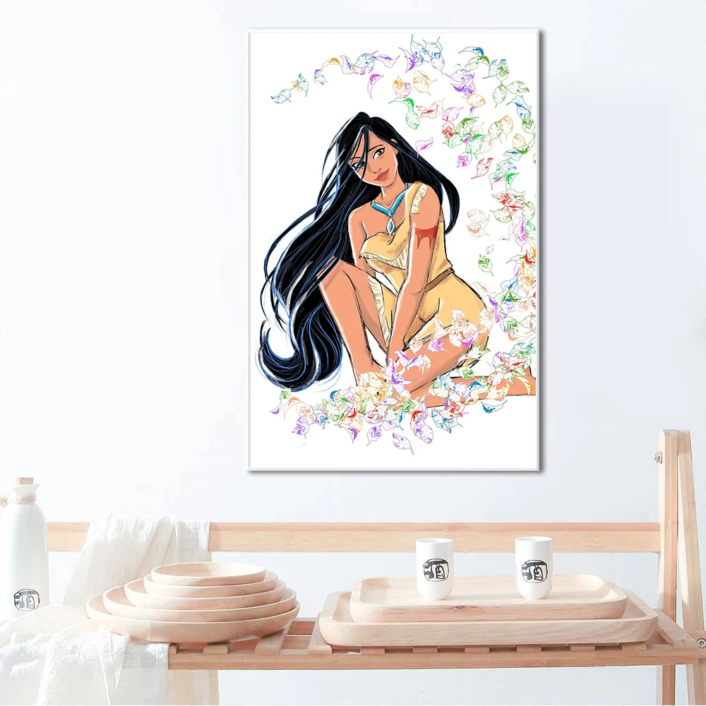 Pocahontas Poster Colorful Fallen Leaves Painting Modern Disney Wall Art Canvas Print for Living Room Home Decor Picture Cuadros