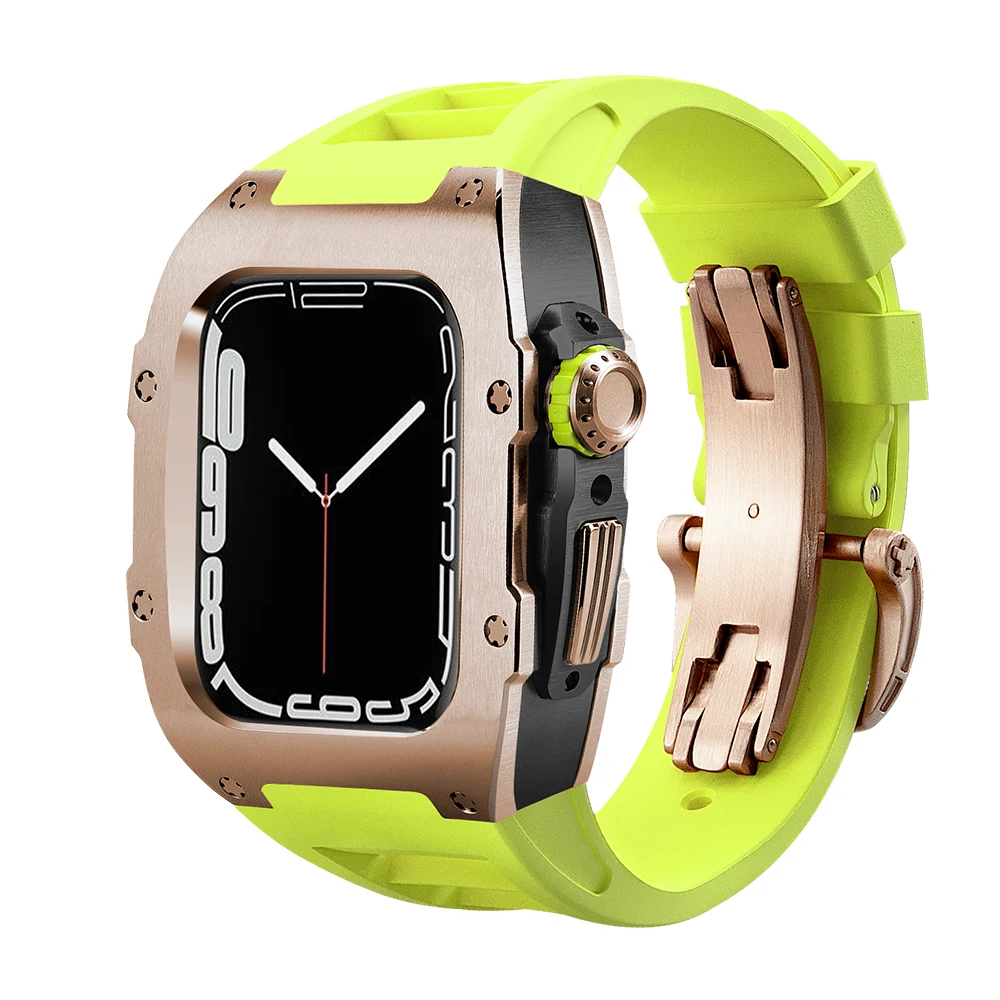 Modification Kit for Apple Watch 45mm 44mm Luxury Titanium Case for iWatch Series 9 8 7 6 5 4 se Accessories Green Strap