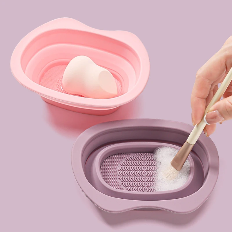 Foldable Makeup Brush Cleaning Bowl Makeup Brush Powder Puff Cleaning Liquid Makeup Brush Makeup Sponge Drying Net