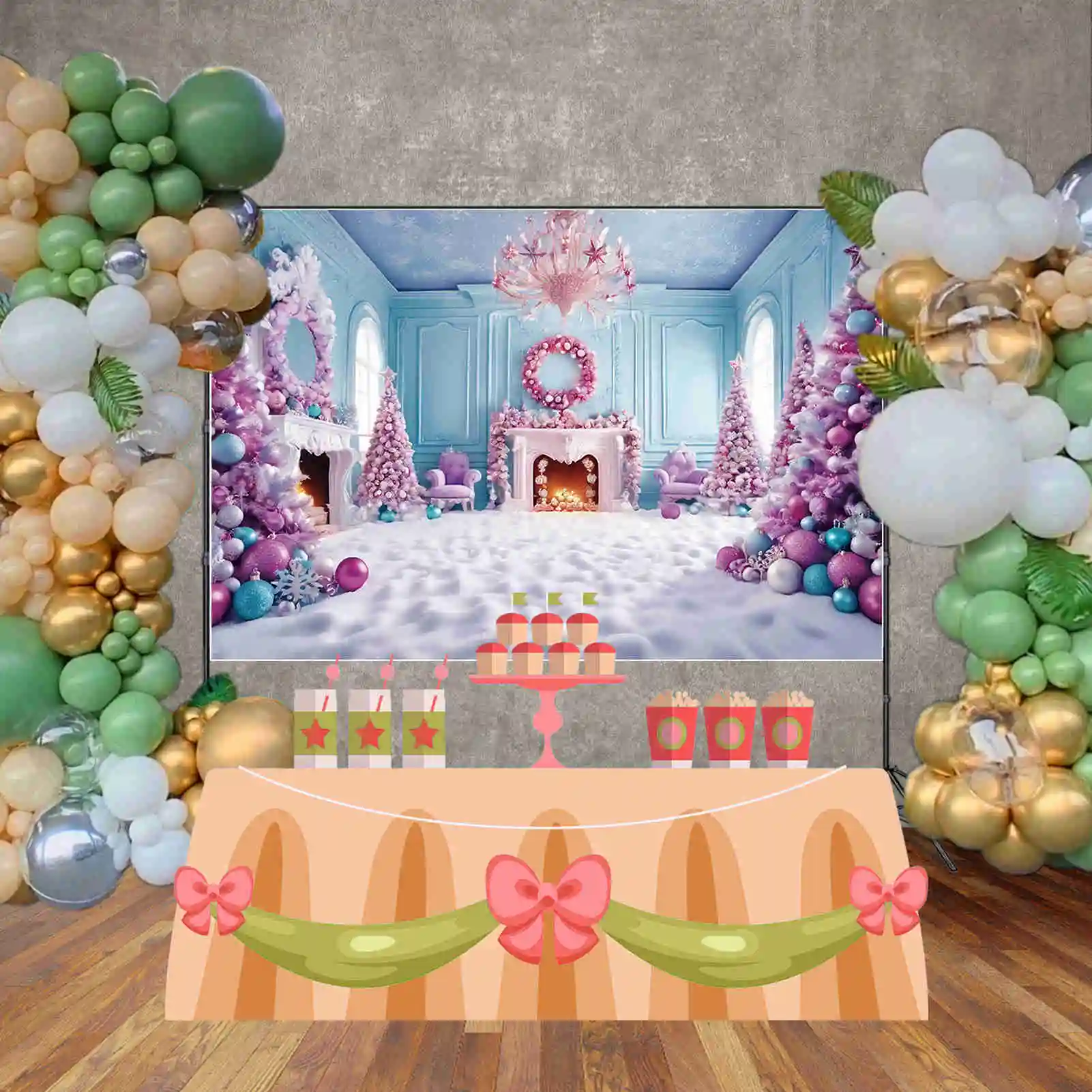 MOON.QG 크리스마스 퍼플 핑크 크리스마스 트리 배경, 어린이 2024 서양식 거실 배경, 파티 사진 용품