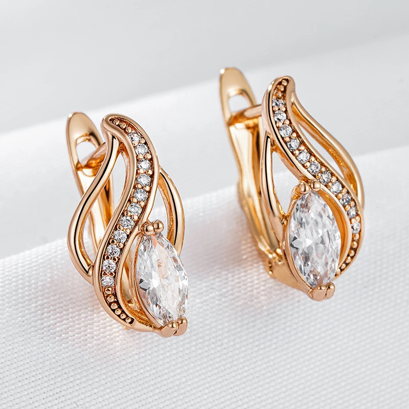 Wbmqda Classic 585 Rose Gold Color Natural Zircon Drop Earrings For Women Ethnic Bride Wedding Jewelry Accessories