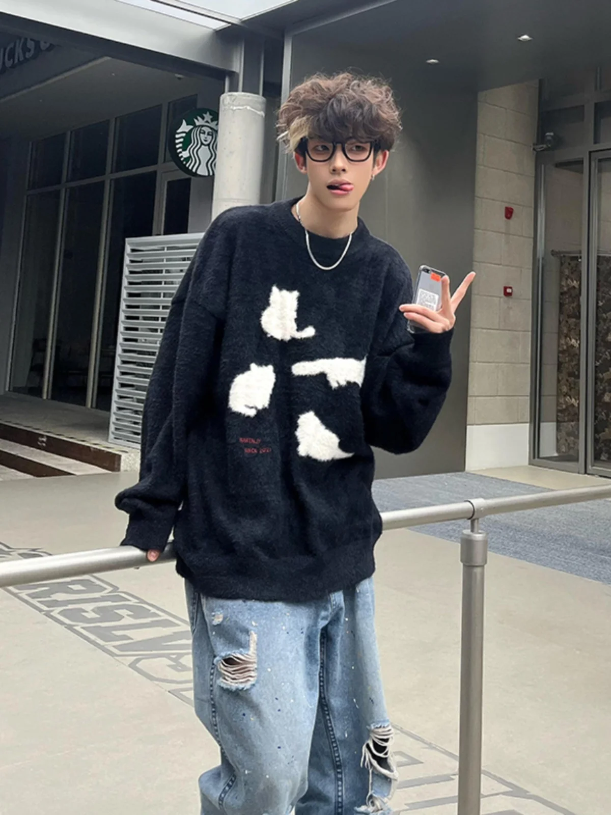 

Мужской вязаный свитер Nartaliy с круглым вырезом, базовый слой, зимний повседневный стиль, модный, с длинным рукавом, с животным принтом