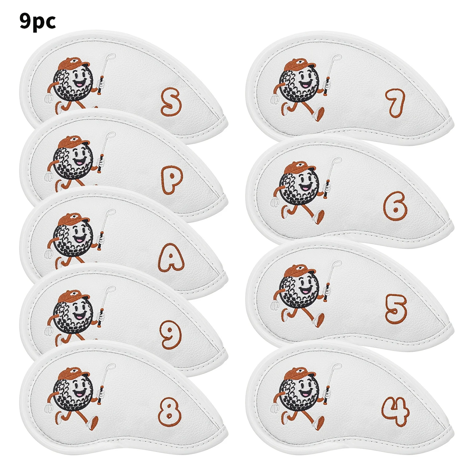 A Complete Set of 9 Golf Universal Iron Club Covers, Made of PU Material, Dust-Proof And Dirt-Resistant, Exquisite Embroidery