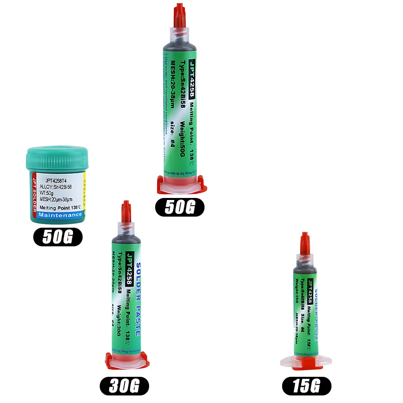 Seringa sem chumbo de baixa temperatura, sem pasta de solda limpa, tipo de reparo, Sn42bi58, 138 ℃, solda Smd, novo, tipo 2024