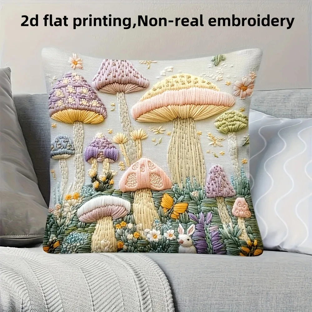 

2D Flat Printed Peach Skin Pillowcase Fantasy Angel Fairy Squirrel Mushroom Whale Decorative Cushion Cover for Sofa Living Room