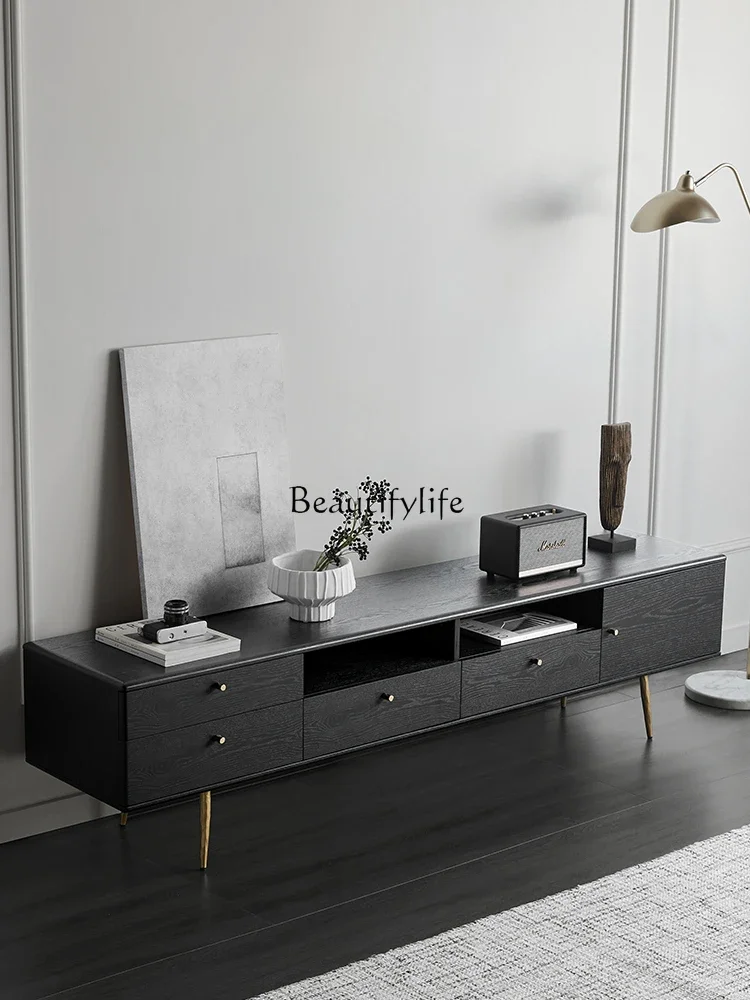 

04Modern simple light luxury living room small apartment TV Nordic solid wood floor cabinet
