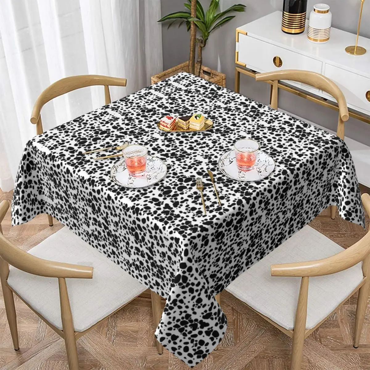 Dalmatian Dog Print Waterproof Square Tablecloth Oilproof Table Cloth for Kitchen Events Dining Table Cover