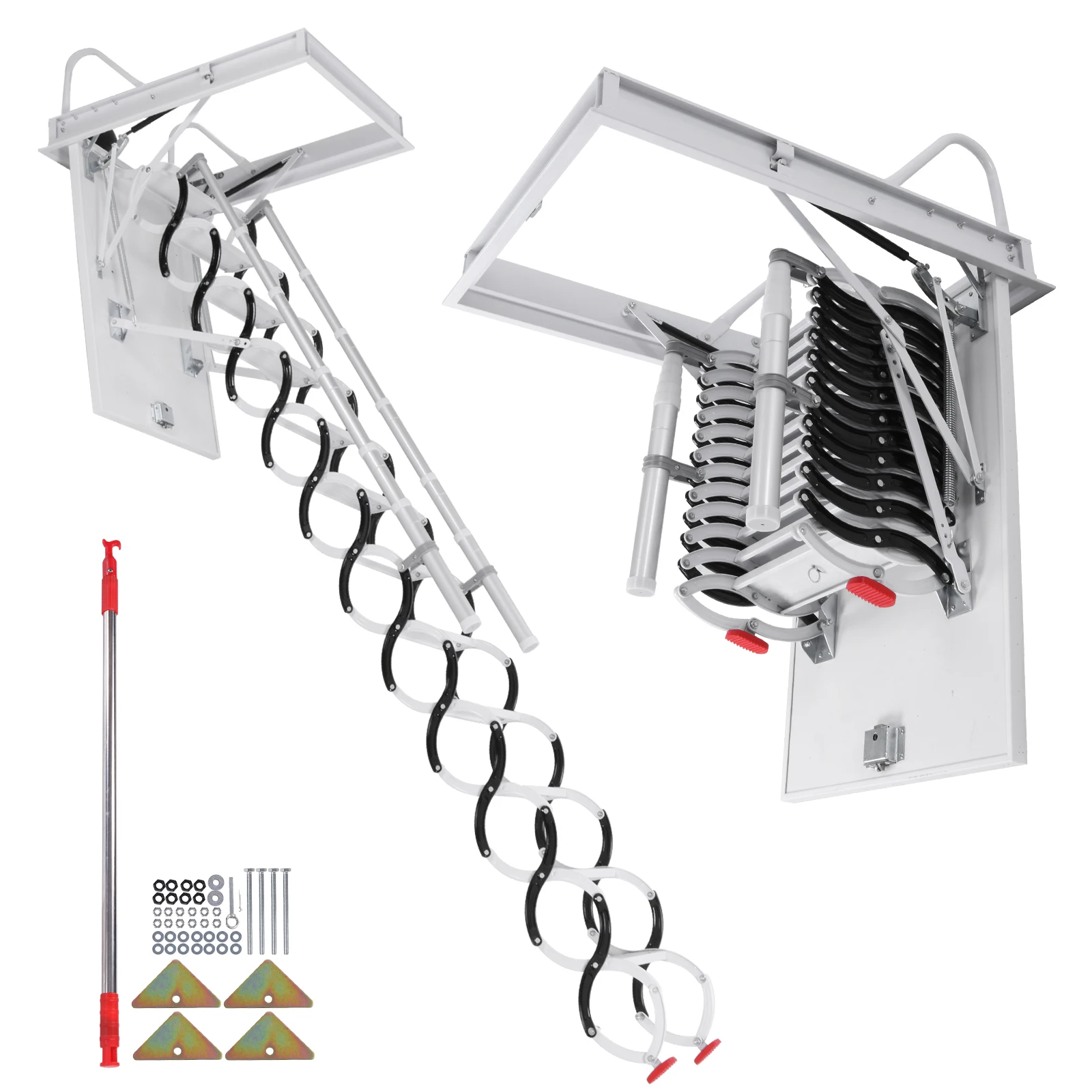 

Ceiling Mounted Attic Ladder with Handrails Invisible Telescoping Stairs 660LBS Capacity Pull Down System For Home Duplex Villas