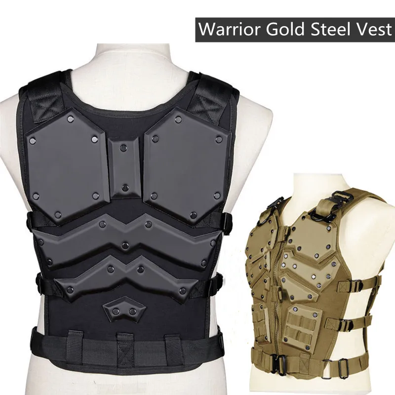 Tactical Gold Steel Vest Military Combat Vest Men's Tactical Hunting Vest Army Adjustable Armor Outdoor CS Training Vest Airsoft