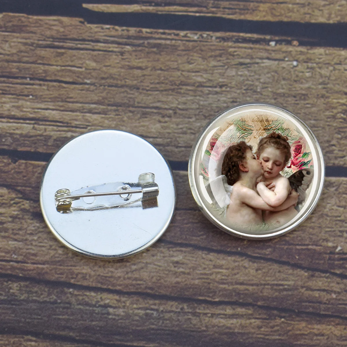 1PC Art Painting Theme William Adolphe Bouguereau Painting Pattern Time Gemstone Brooch Glass Cabochon Metal Brooch Exquisite