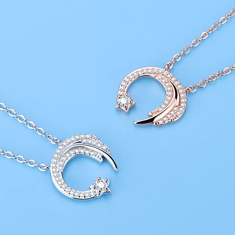 Moon Star Silver Color  Meteor Garden Slip Falling Meteor Micro-Inlaid Necklace For Women Fashion Jewelry Birthday Gift