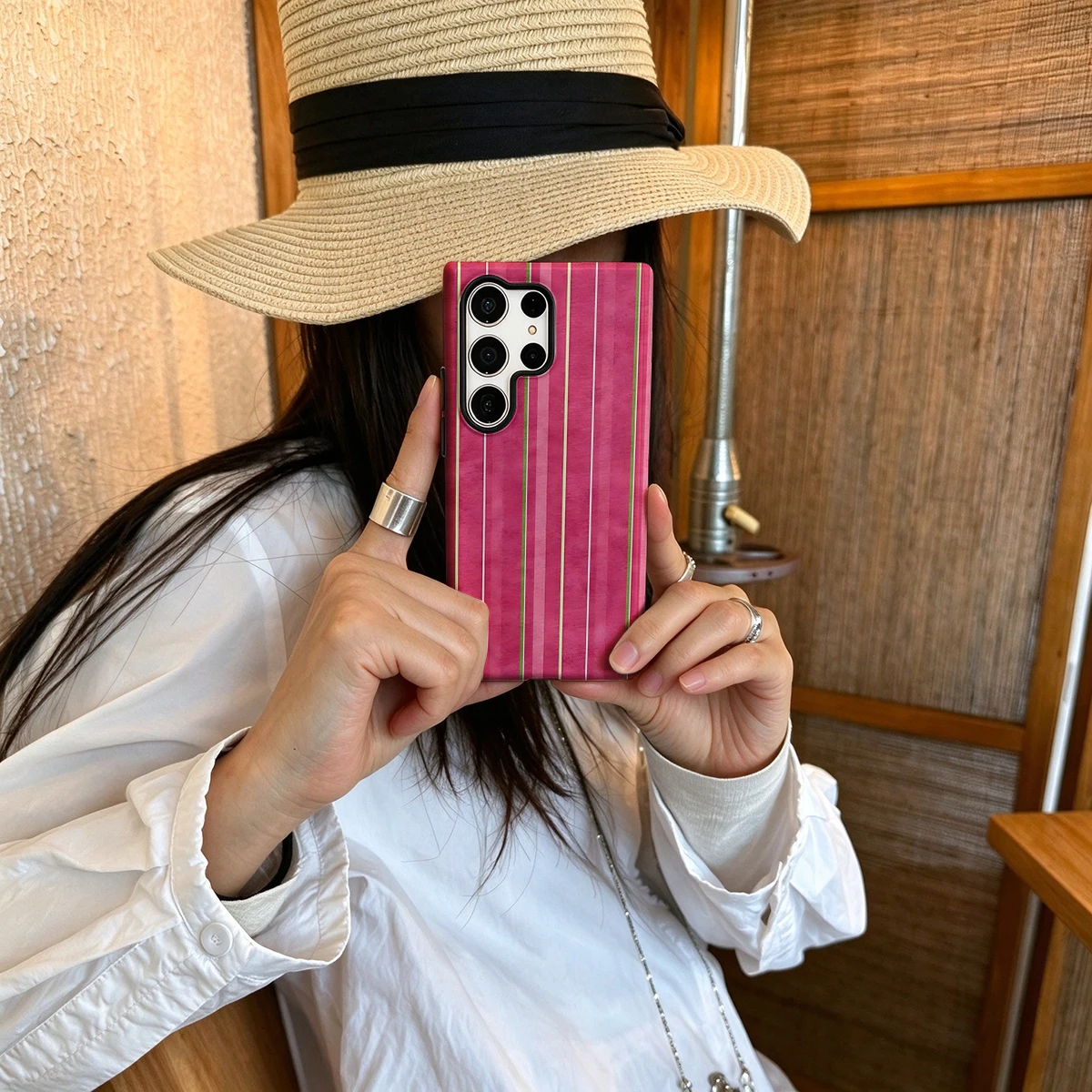 Pink Multi Color Stripes Hard Shock-Absorption Phone Case For Samsung Galaxy S26 S25 Ultra S24 S23 Plus 2-in-1 Protective Cover