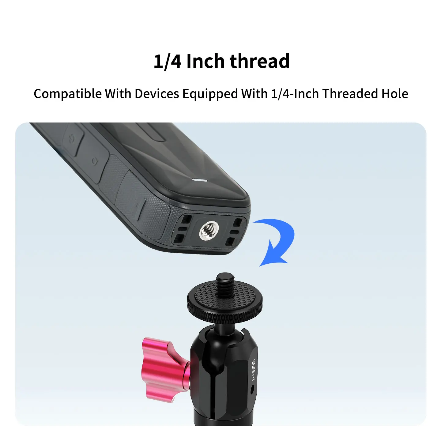 Anfang 360 ° Drehbarer 17-mm-Kugelkopfhalter mit 2 kg Traglast, Aluminiumadapter für GoPro, Insta360, DJI OSMO, Motorrad-Stativhalterung – Detail 4