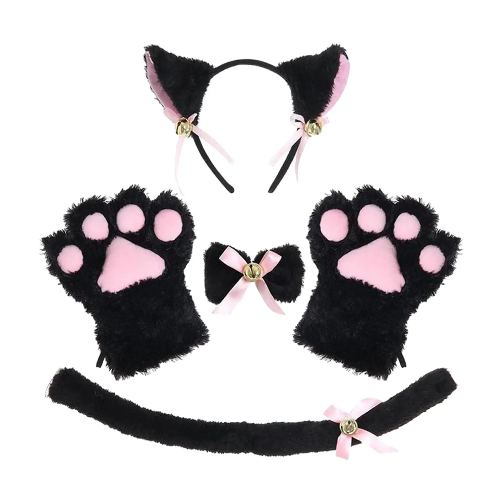 Cat Costume Cosplay Furry Plush Tail Props Headwear Halloween Children Gifts