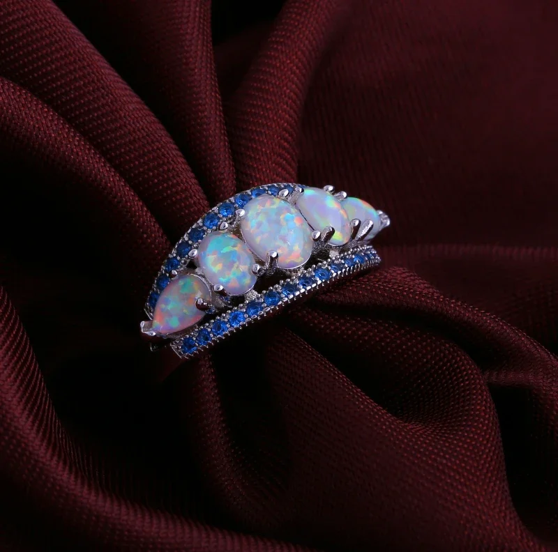 JLR1353 Platinum Plated Colorful Opal & Colorful Zircon Fashion Jewelry For Women Cocktail Ring