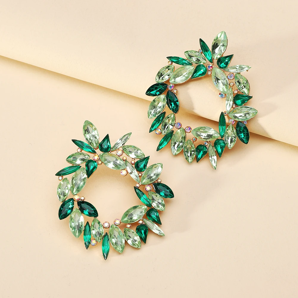 Bohemian Colorful Crystal Metal Hollow Big Dangle Earrings For Women Trend Luxury Particular Classic Party Jewelry Accessories