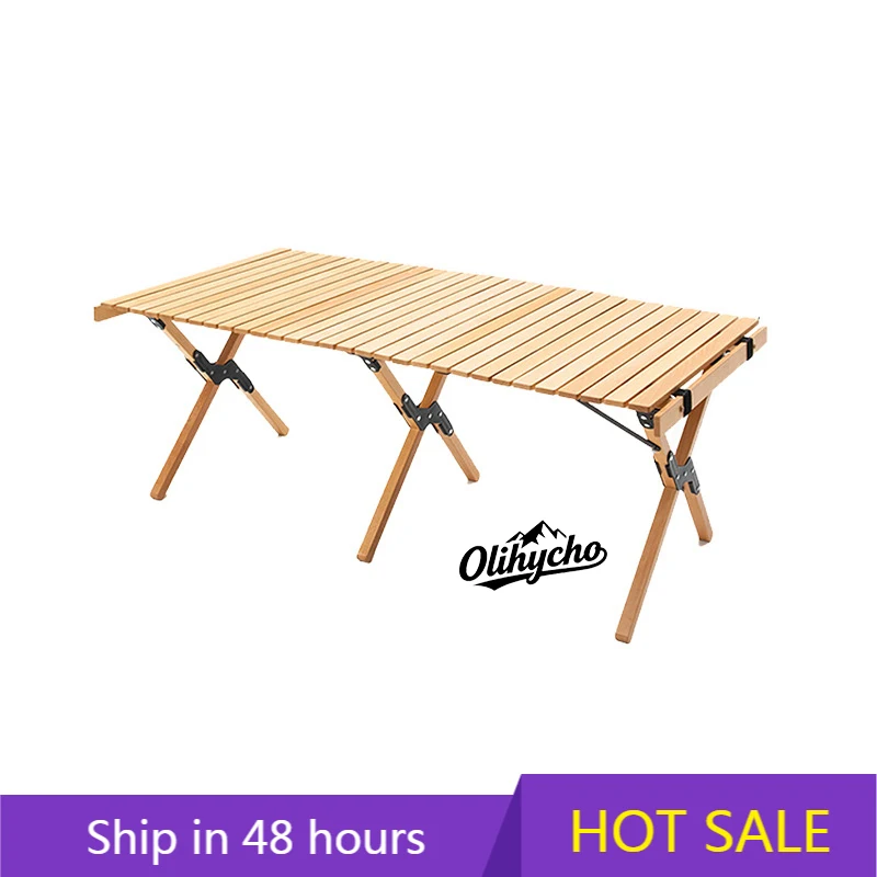 

YTYIN Outdoor Roll Camping Table Folding Lightweight Bamboo Solid Wood Rectangular Shape Table with Chair