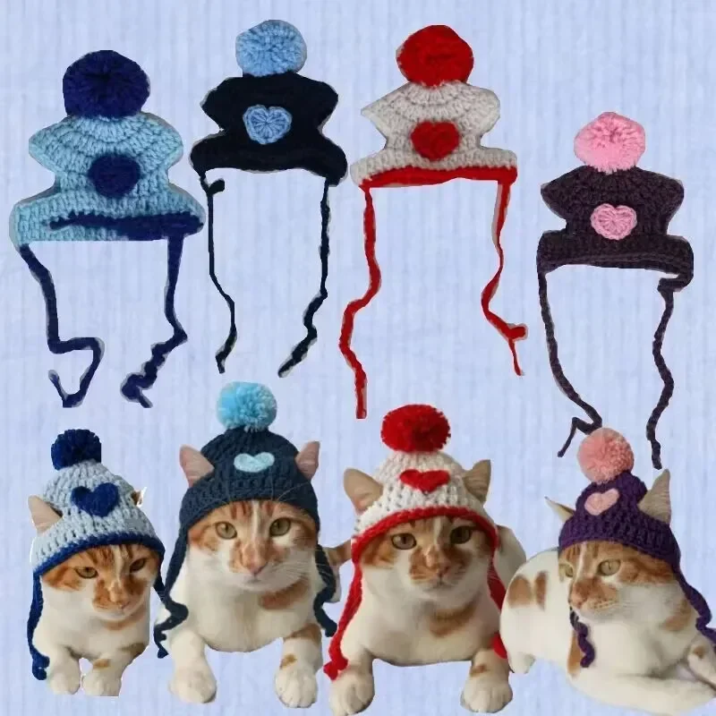 1 sombrero para mascotas, sombrero de ganchillo a mano, bonito Color a juego, estilo bola de lana, accesorios para mascotas, regalo de cumpleaños para mascotas, gorro para perros FunnyCat