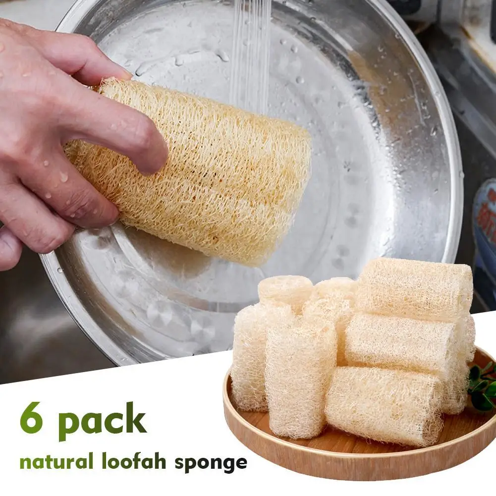 6 Esponjas de Luffa Naturales, Ecológicas y Biodegradables, Estropajo de Cocina para Lavar Platos, Cepillo de Fregado Natural Reutilizable