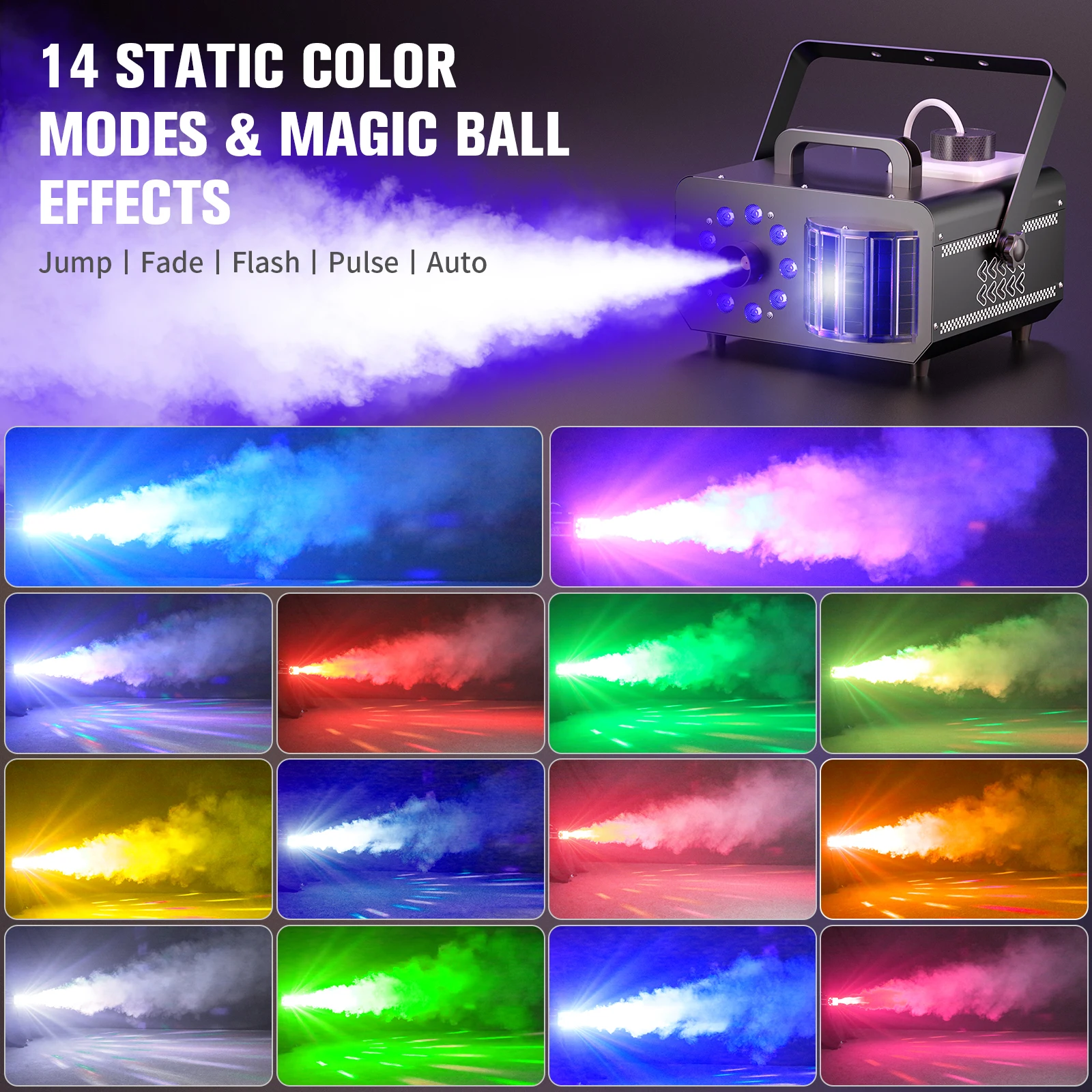 

Somspot 1200W RGB LED Fog Machine Remote Control Stage Smoke Machine w/Magic Ball Effect Lights for Disco Party Wedding Bar Club