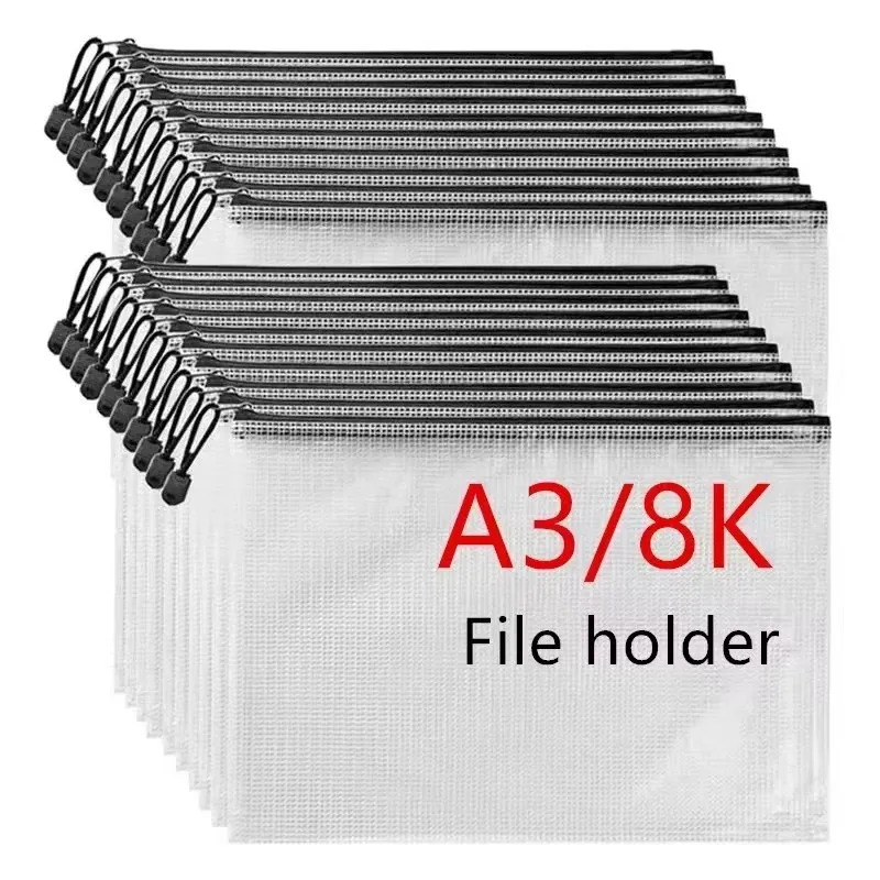 A3 Zipper Pouch Document Bag Waterproof Zip File Folders Artwork Storage School Office Supplies 8k Drawing Paper Storage Bags