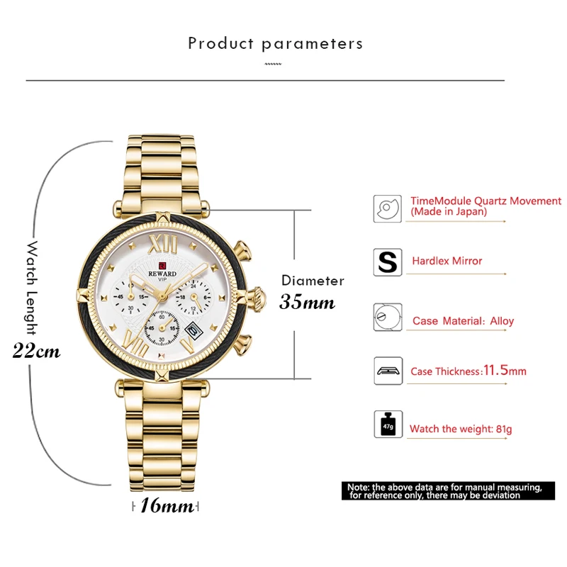 REWARD-Montre à quartz de luxe pour femmes, marque supérieure, à la mode, avec bande d\'acier, 2024