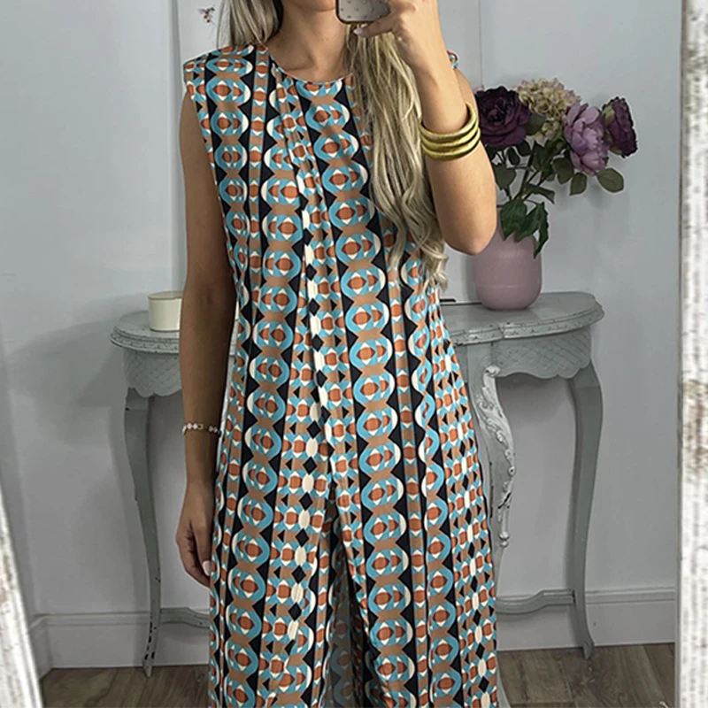 2023 Women\'s Casual Pattern Printing High Street Two Piece Set Elegant Commuter Long Pants Suit Summer Loose Bohemian Outfits