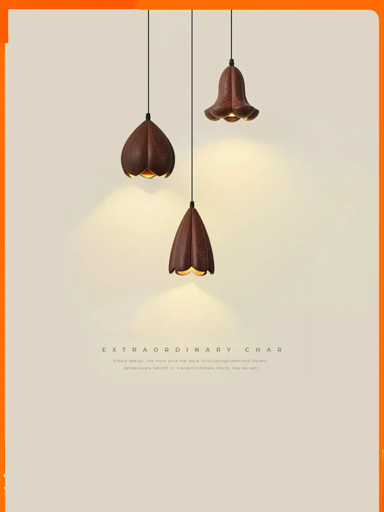 

Pumpkin bedroom bedside lamp retro Zen walnut grain chandelier new Chinese creative flower bud restaurant bar lamp