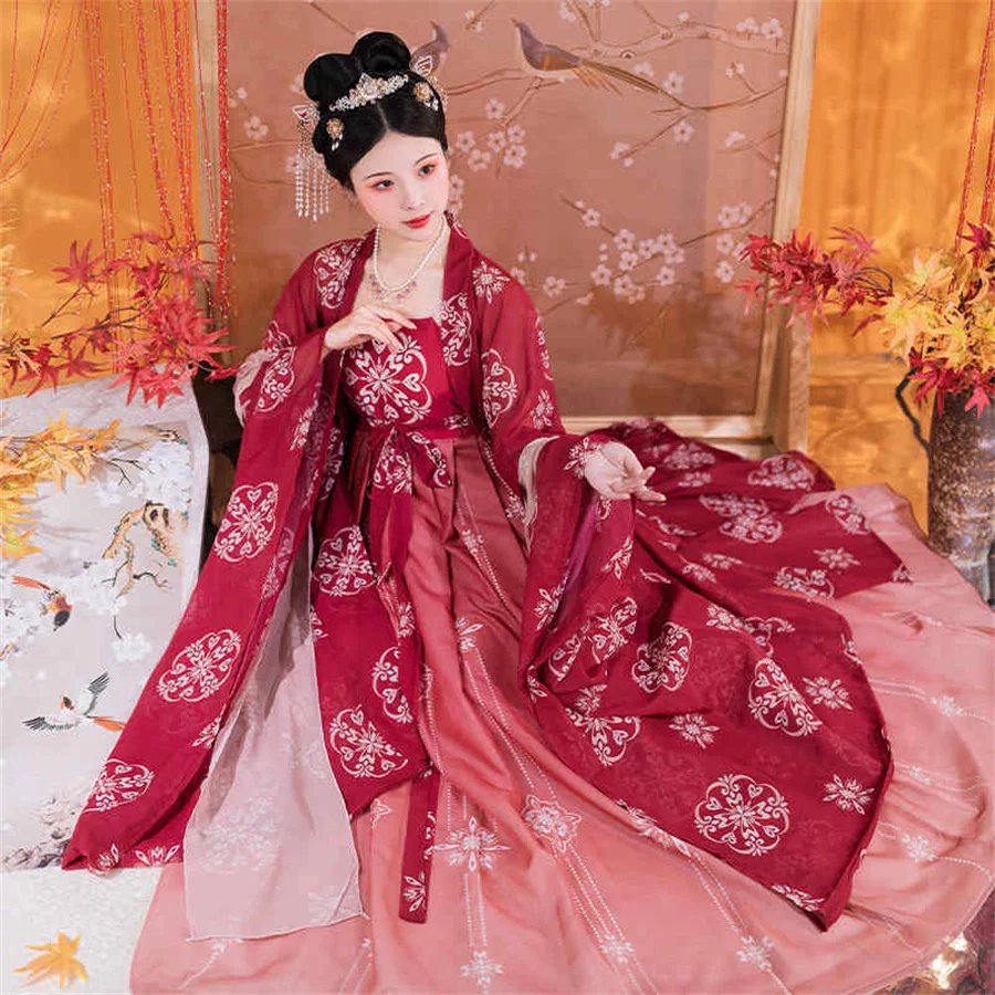 Chinese Style Hanfu Dress Women Traditional Elegant Floral Embroidery Princess Dresses Oriental Fairy Cosplay Stage Dance Robe