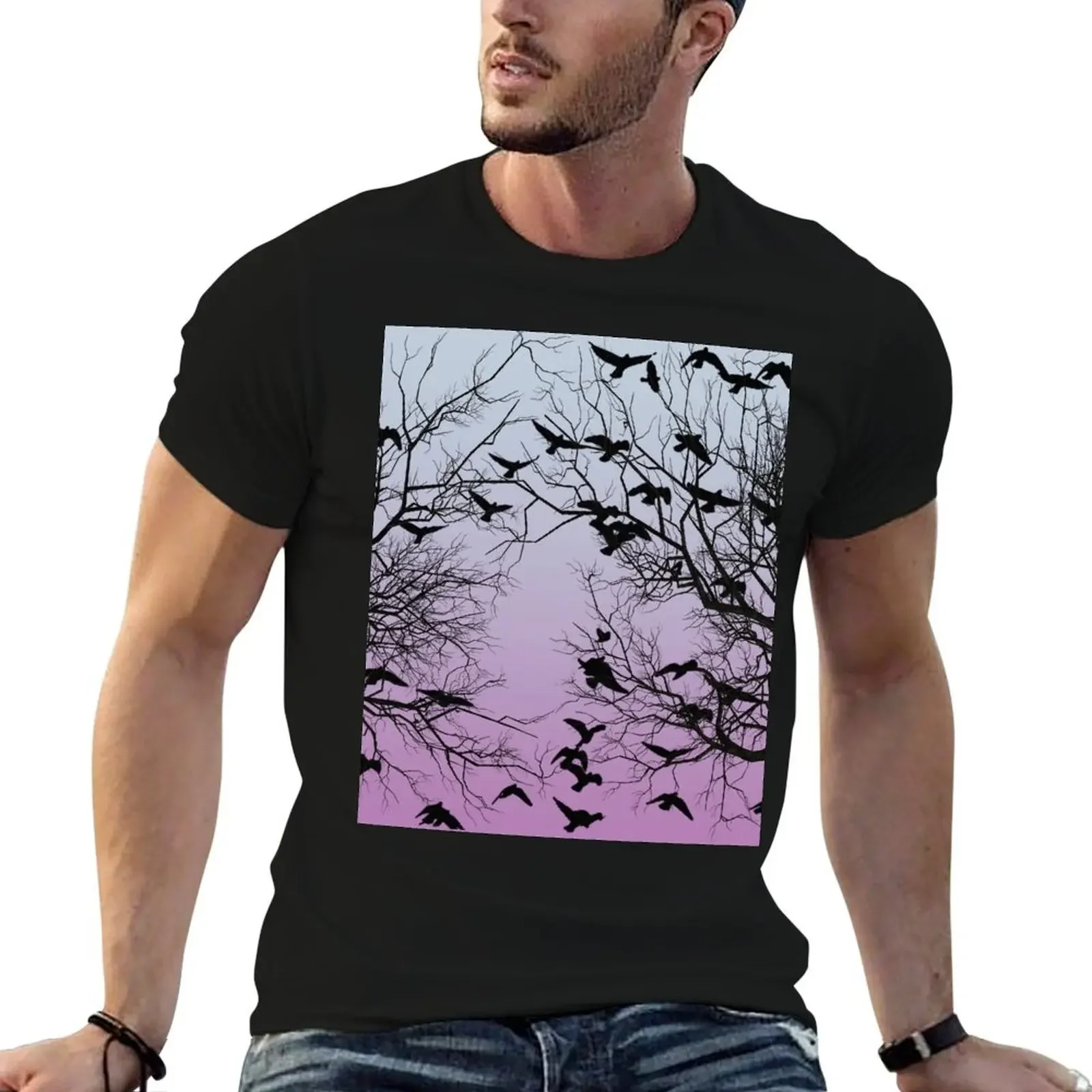 Crow flock T-Shirt anime tshirt blanks Short sleeve tee men