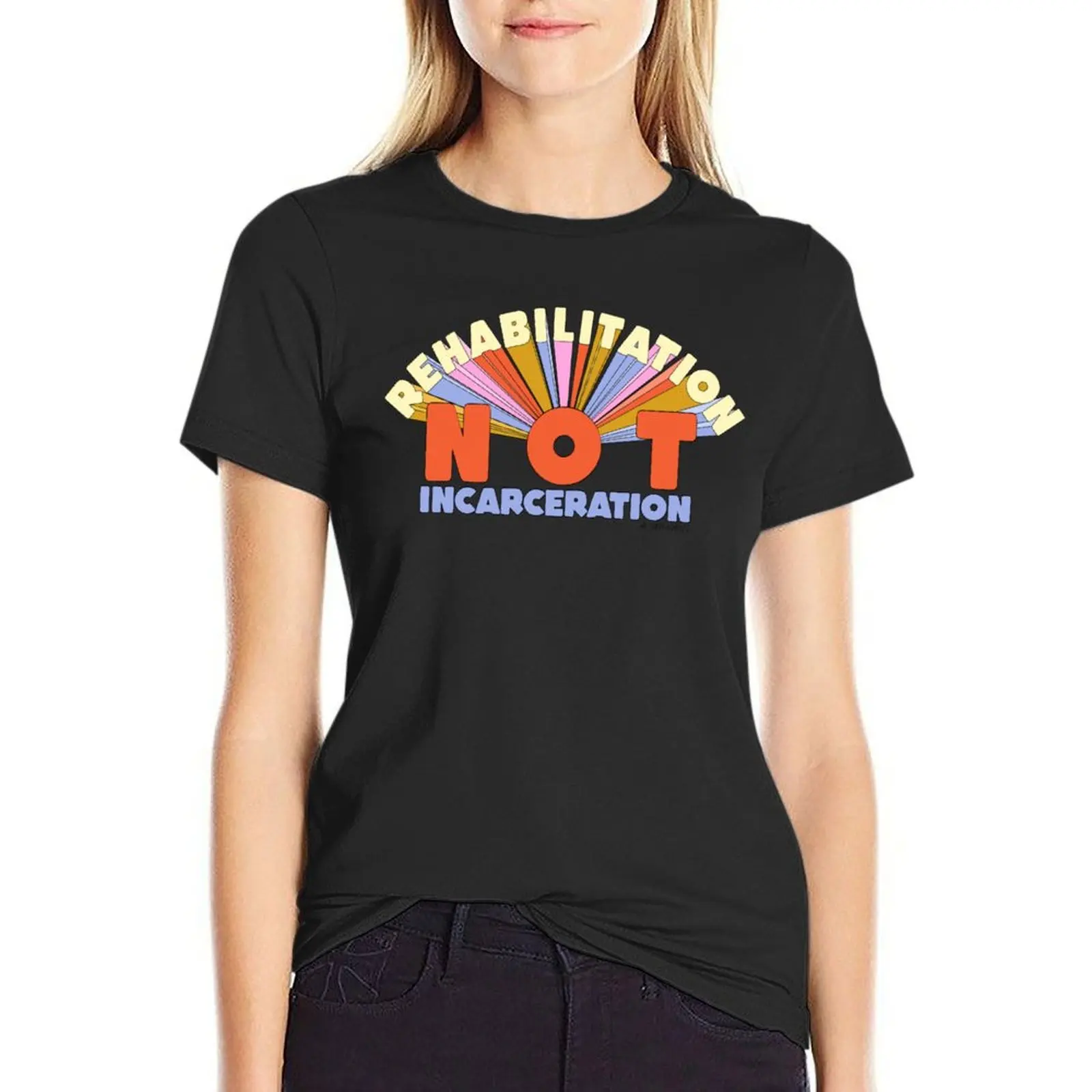 Rehabilitation Not Incarceration - The Peach Fuzz T-Shirt Short sleeve tee shirts graphic tees white t-shirts for Women