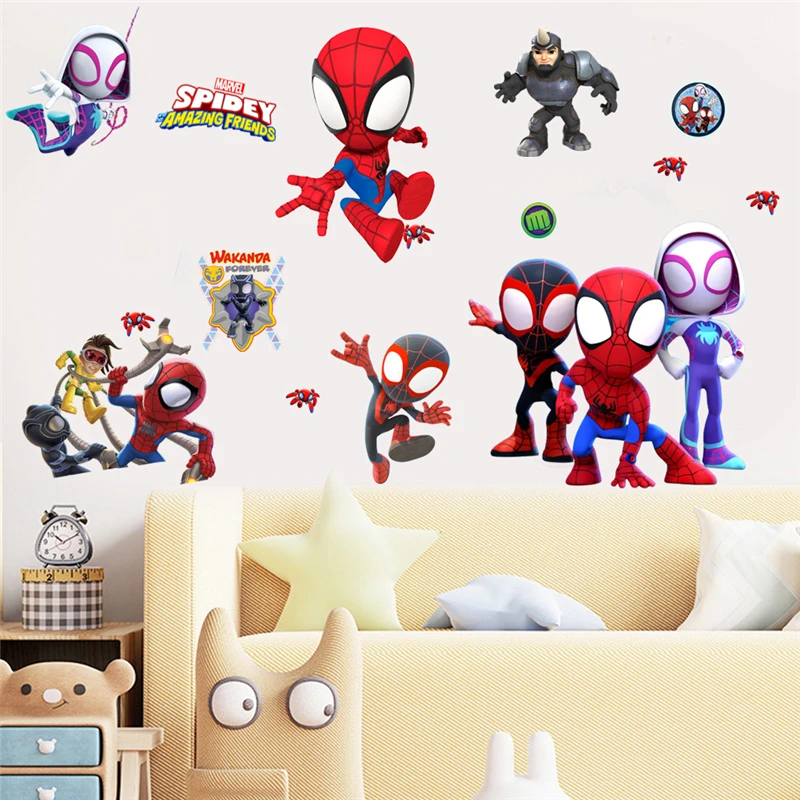 MINISO Cartoon Spiderman Super America Hulk Heroes Wall Stickers For Kids Room Home Bedroom Decor Movie Mural Art Decals