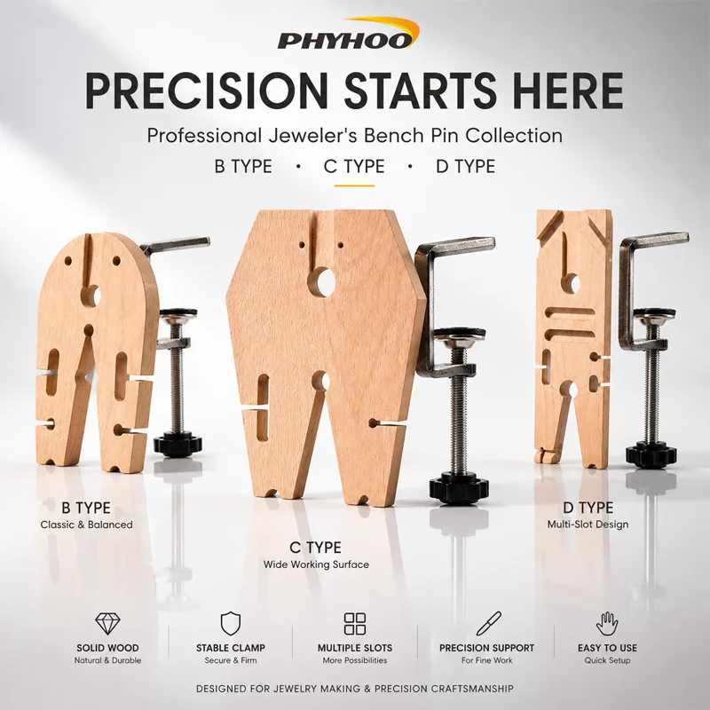 PHYHOO Jeweler Bench Pin Set Solid Wood Working Board C Clamp Mount Base Jewelry Making Sawing Filing Craft Tool Workbench Table