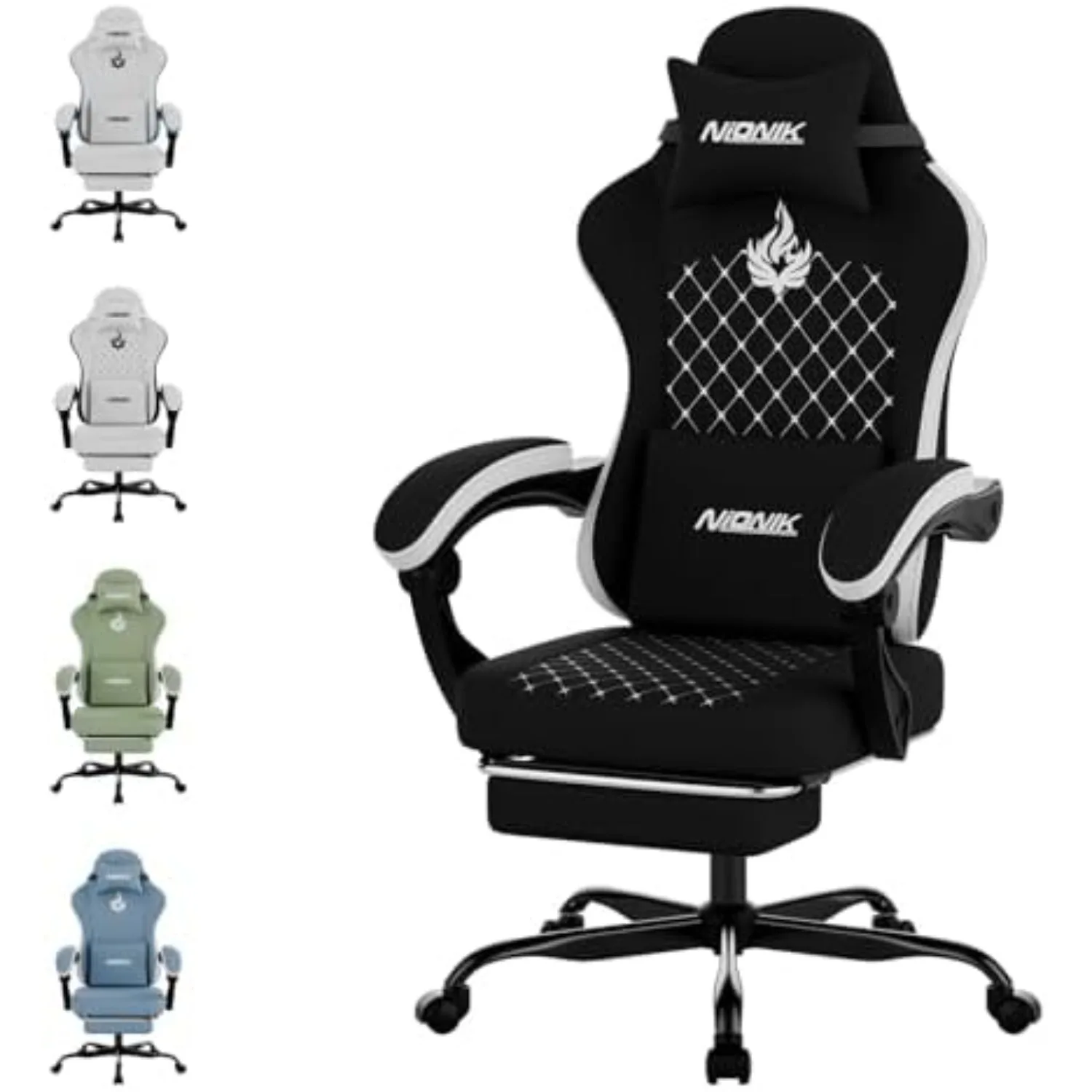 Gaming-Stuhl mit Massagefunktion, Ergonomischer PC-Gaming-Stuhl mit Fußstütze, Komfortabler Kopfstütze und Lendenwirbelstütze