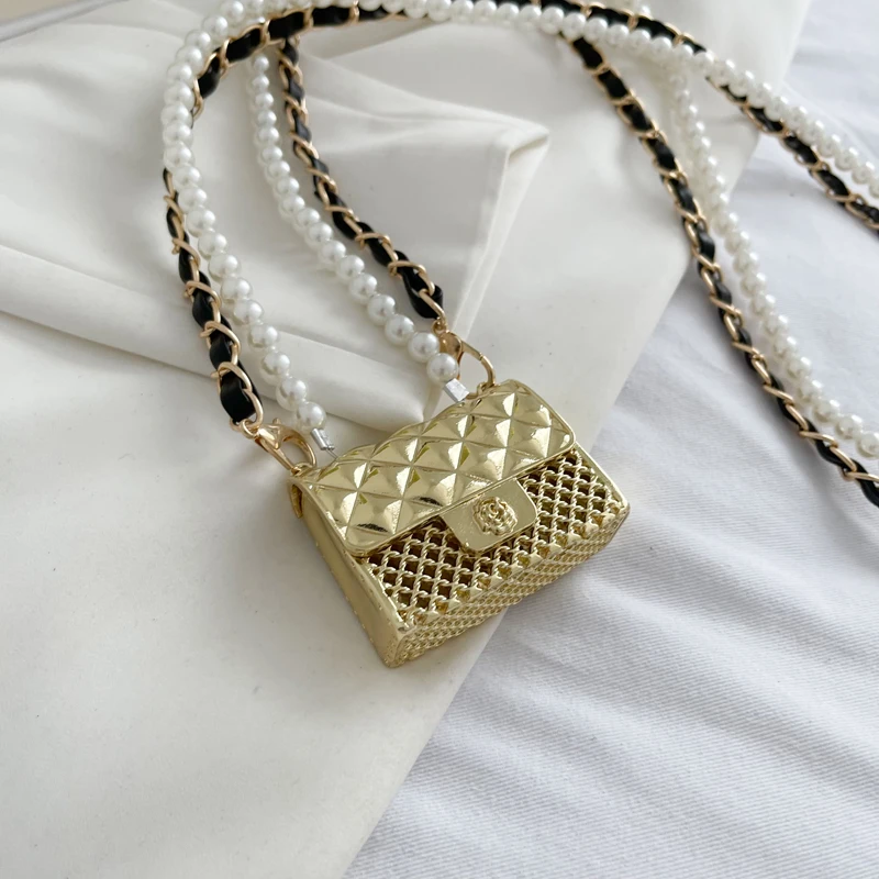 2023 Luxury Gold Mini Crossbody Bag For Women Designer Square Box Bag Vintage Pearl Chain Cross Body Bag Fashion lipstick Pouch