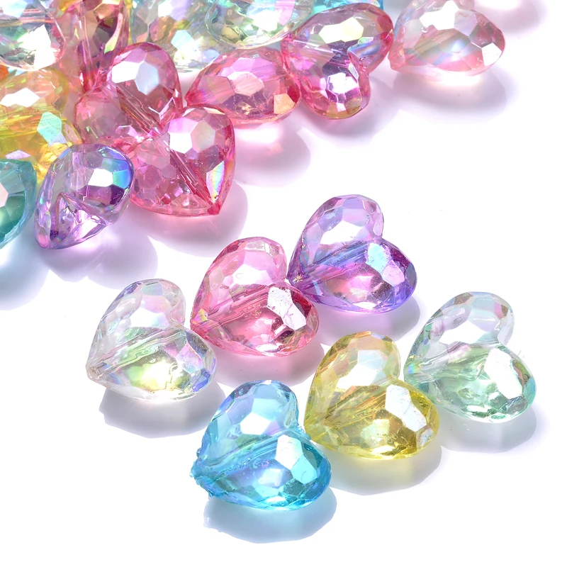 Perles acryliques colorées AB mélangées, 100 pièces, perles de mise au point en forme de cœur pour bébé, Bracelet de dentition, collier, bricolage, chaîne de sucette d'allaitement