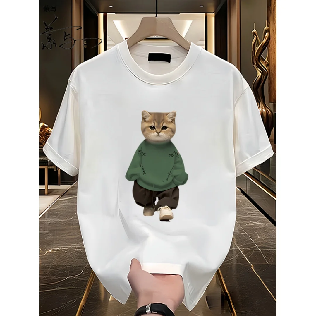 أنيمي القط الجرافيك تي شيرت الصيف موضة الترفيه الراقية تنوعا تنفس القطن الخالص الرجال والنساء Y2K تي شيرت