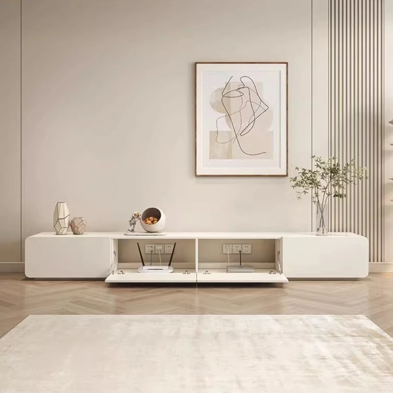 

Nordic Light Luxury Standing TV Stands Entertainment Center Creamy Coffee Table Home Floor-standing White Living Room Furniture