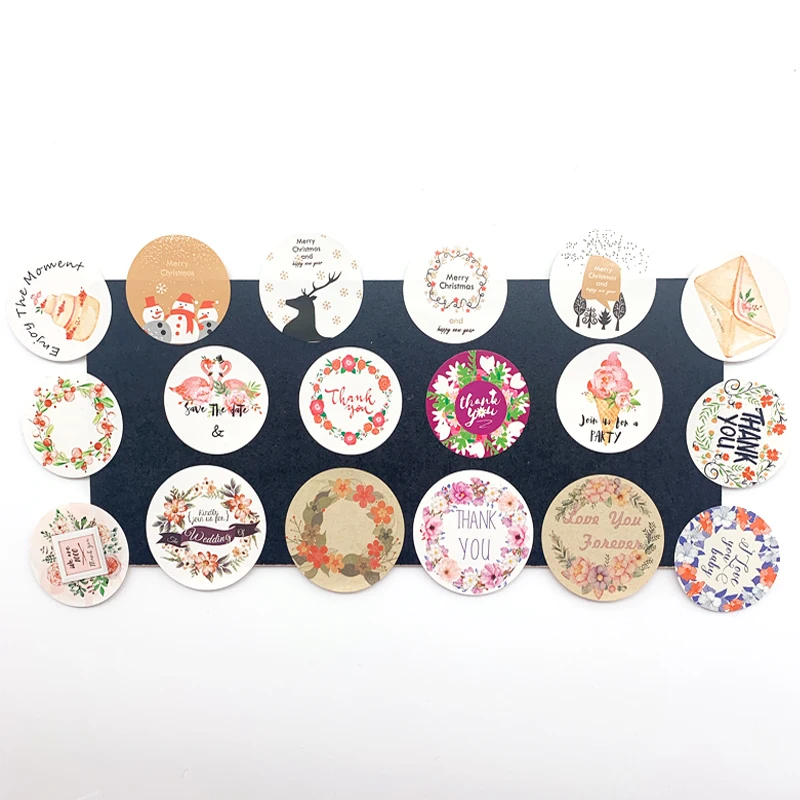 120pcs Colorful floral thank you sticker seal gift sticker kraft paper sealing sticker DIY note gift package Labels 7 selections