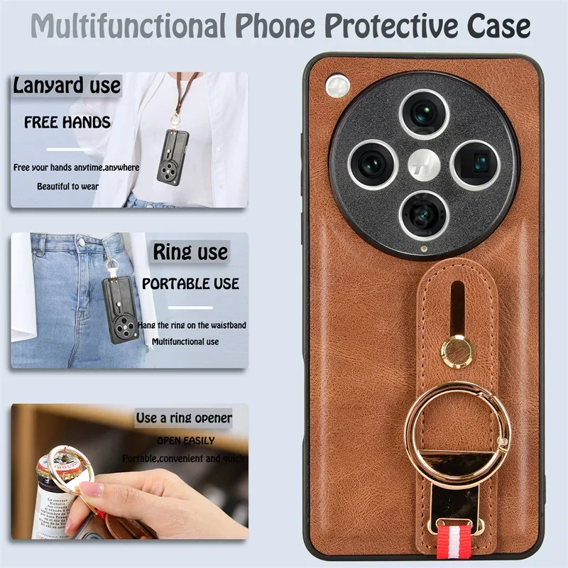 

For OPPO Find X8 Pro 5G Shockproof Wristband Ring Bracket Back Cover For OPPO Find X8 Pro 5G Protective Leather Phone Case