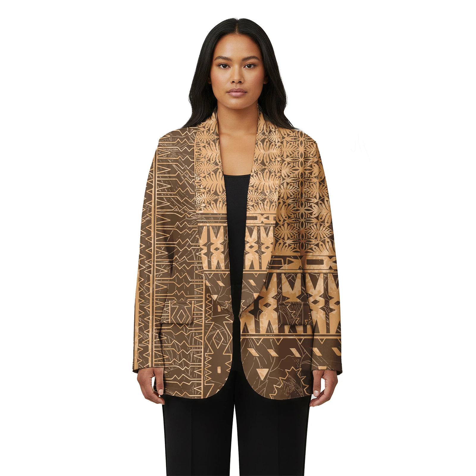 Women's Samoan Custom Casual Elegant Suit Formal Polynesian Ladies Clothes Taps Fiji Tribal Long Sleeve Turn-down Collar Blazer view 6