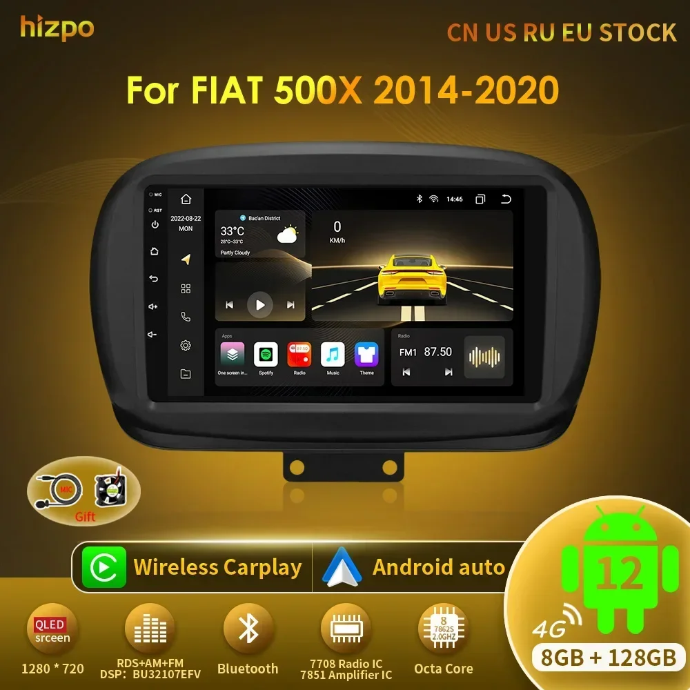 

Hizpo 8G+128G For Fiat 500X 2014 - 2020 Android Auto Car Radio Video Multimedia Players CarPlay GPS No 2 Din 2din DVD RDS DSP BT