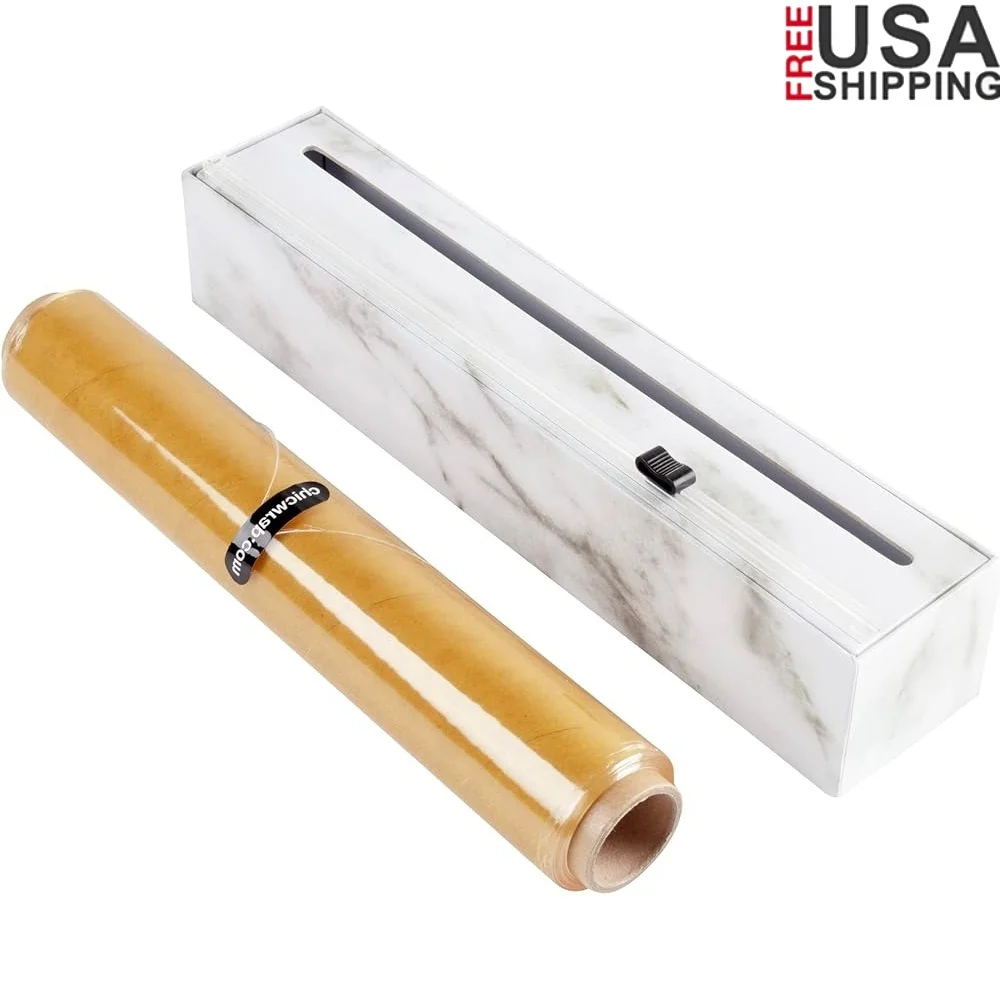 

Refillable Plastic Wrap Dispenser with 250ft Professional Grade Plastic Wrap Innovative Slide Cutter Durable Kitchen Tool