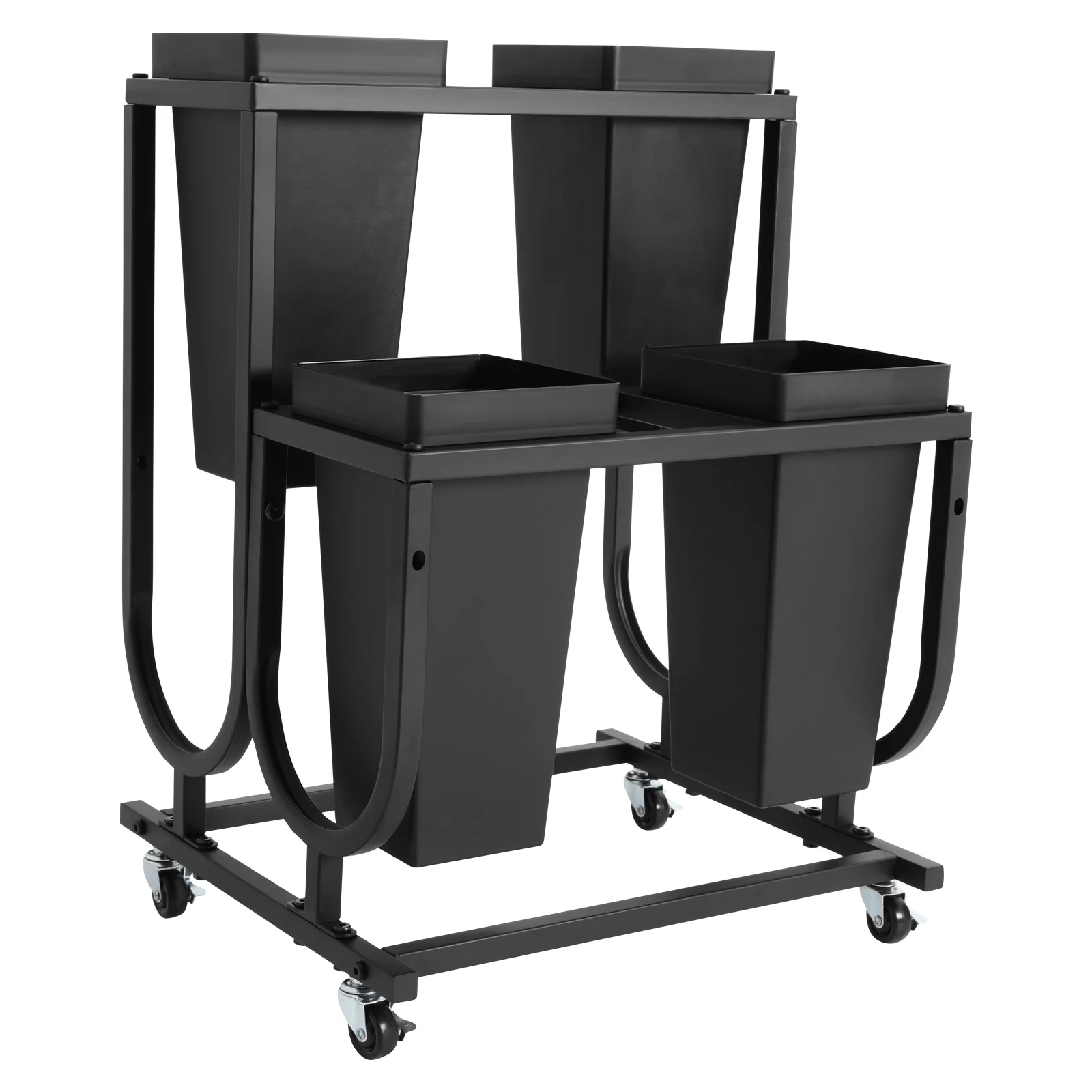 

Black Metal Flower Display Plant Stand W/ Wheels, Movable Flower Display Stand W/ Buckets for Homes, Gardens, Flower Shops