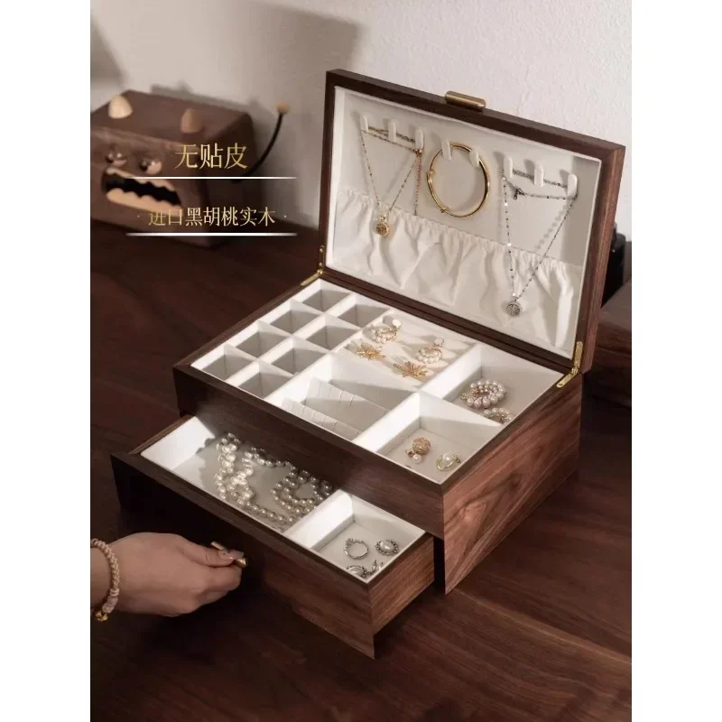 Double-layer large-capacity solid wood jewelry storage box