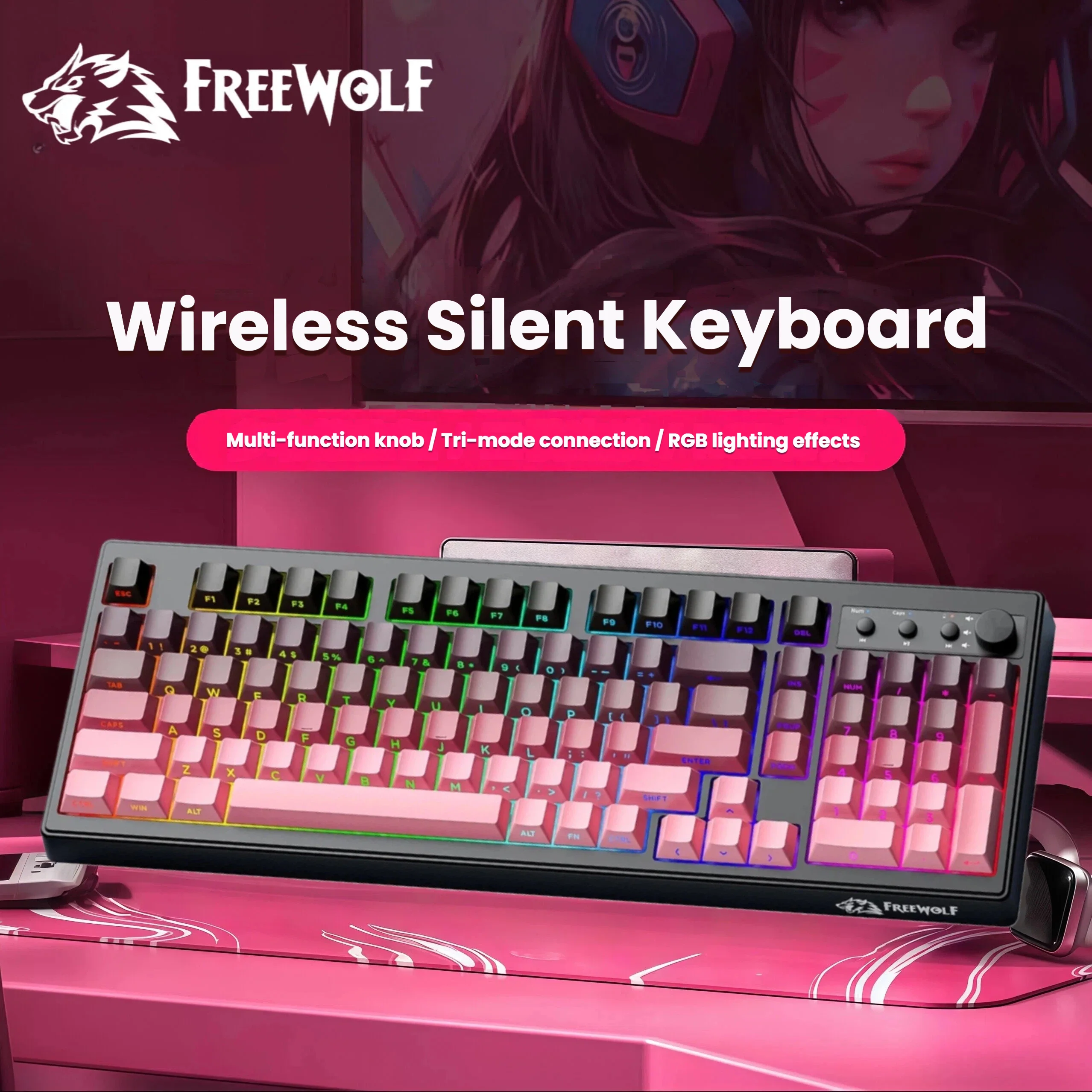 

ZIYOULANG K100 Wireless Bluetooth Keyboard, Rechargeable Gaming Keyboard with RGB Lighting, Mechanical-Feel, Gift List