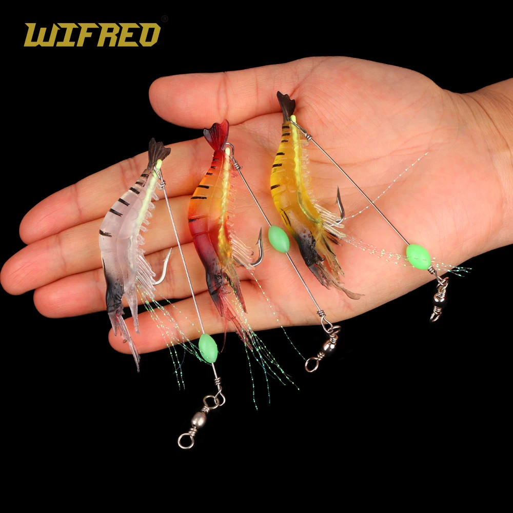 

Wifreo Realistic Artificial Soft Shrimp Lure Hook with Leader Cord Trace Luminous Predator Fishing Baits 9.5cm 6g